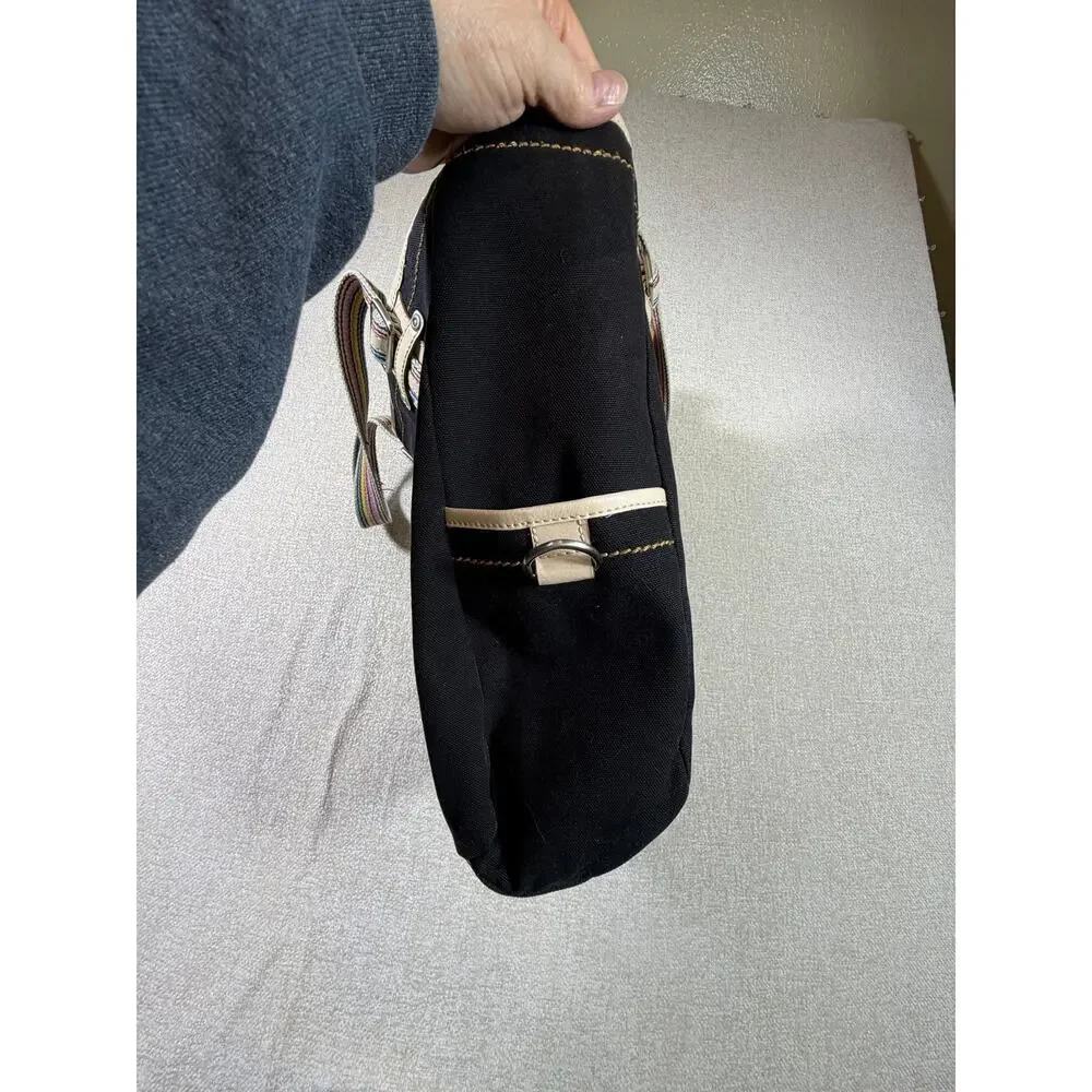 Fossil Women's Black Canvas Leather Carry Everyday Satchel Tote Bag Carry